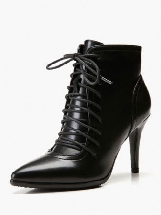 Bottines Noires Femmes Bout Pointu À Lacets Talons Hauts