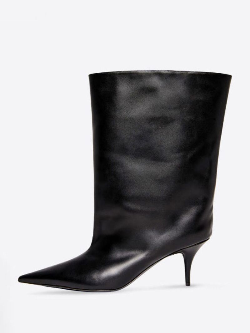 Bottines Noires Pour Femmes À Bout Pointu Mollet Large