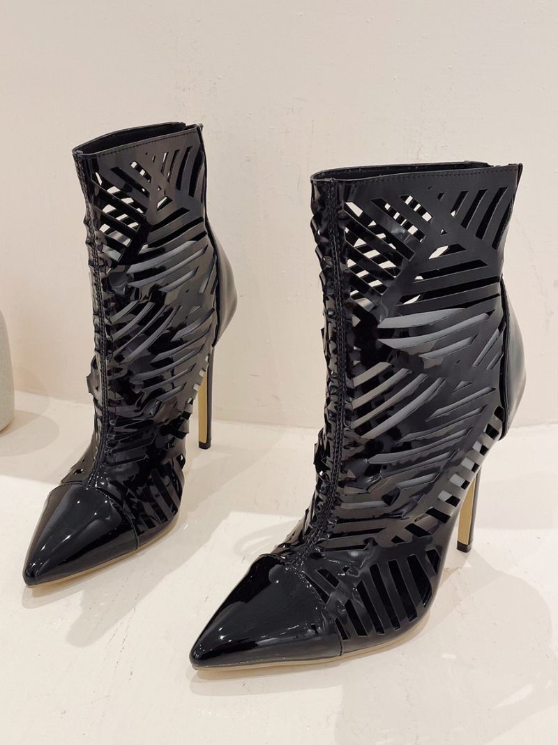 Bottines Noires Pour Femmes Bout Pointu Sandales À Talons Hauts Découpées - Noir