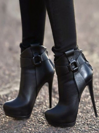 Bottines Noires Femmes Chaussures Plate-forme À Talons Hauts