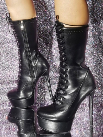 Bottines Noires À Lacets Et Talons Hauts Pour Femmes