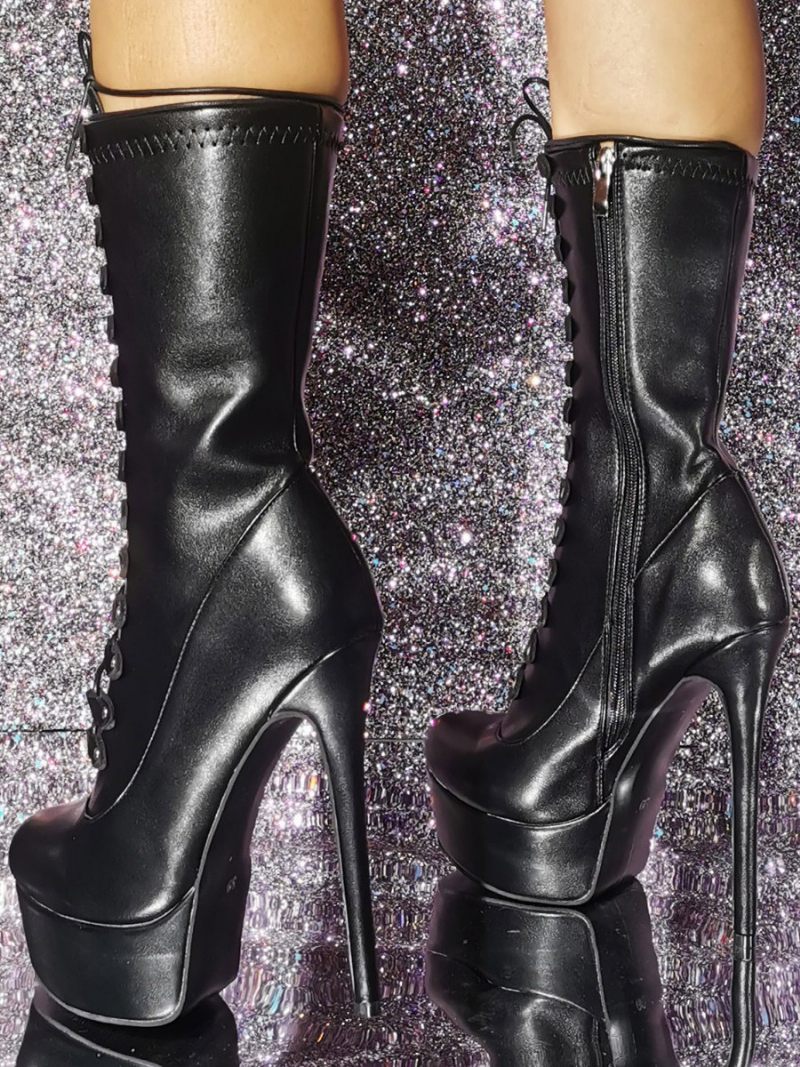 Bottines Noires À Lacets Et Talons Hauts Pour Femmes - Noir