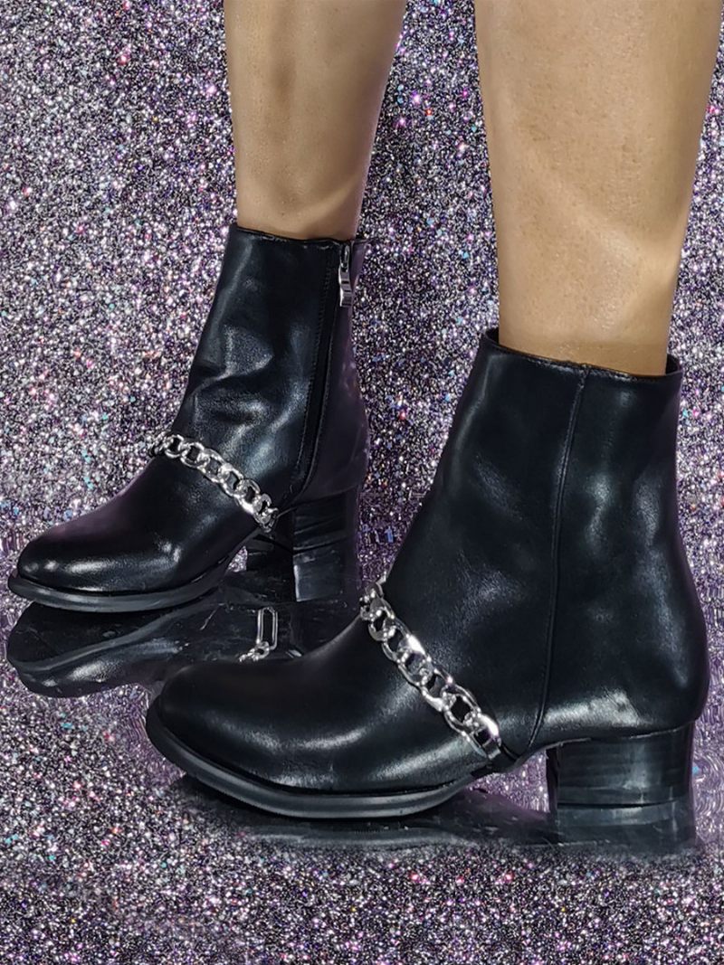 Bottines À Paillettes Cuir Pu Bout Rond Et Talon Chiot Pour Femmes