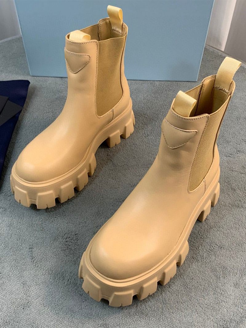 Bottines Plates À Bout Rond Avec Détails Métalliques Pour Femmes - Jaune