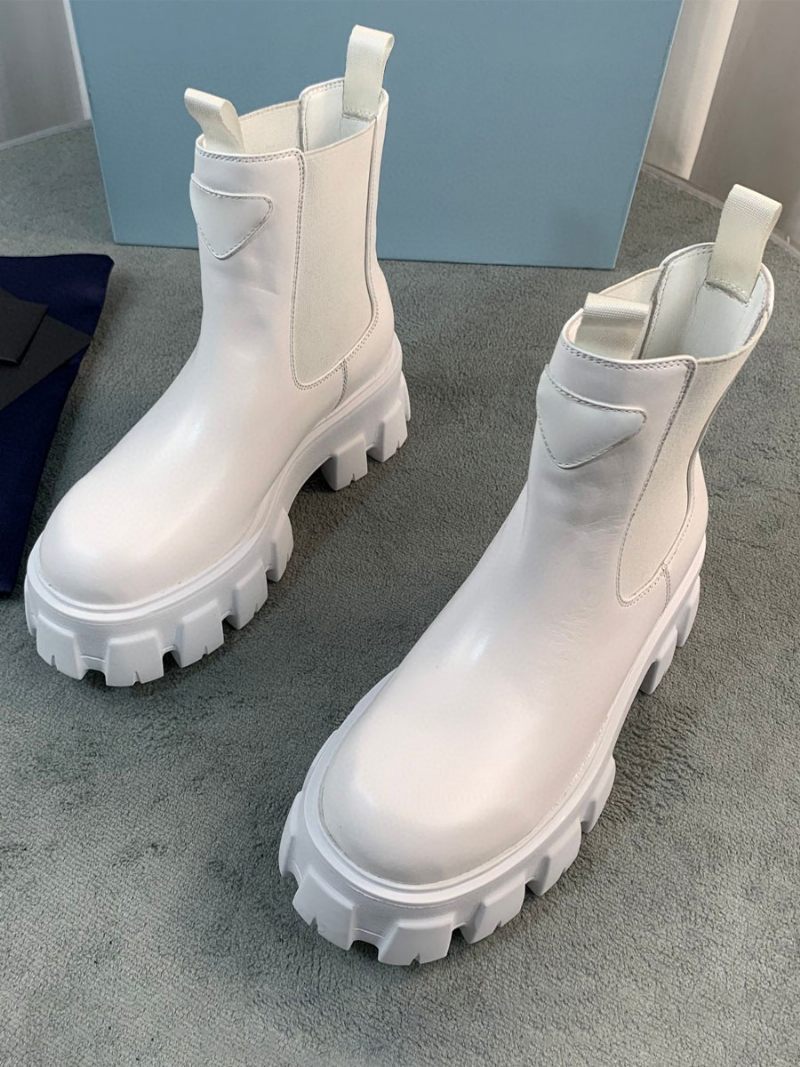 Bottines Plates À Bout Rond Avec Détails Métalliques Pour Femmes - Blanc