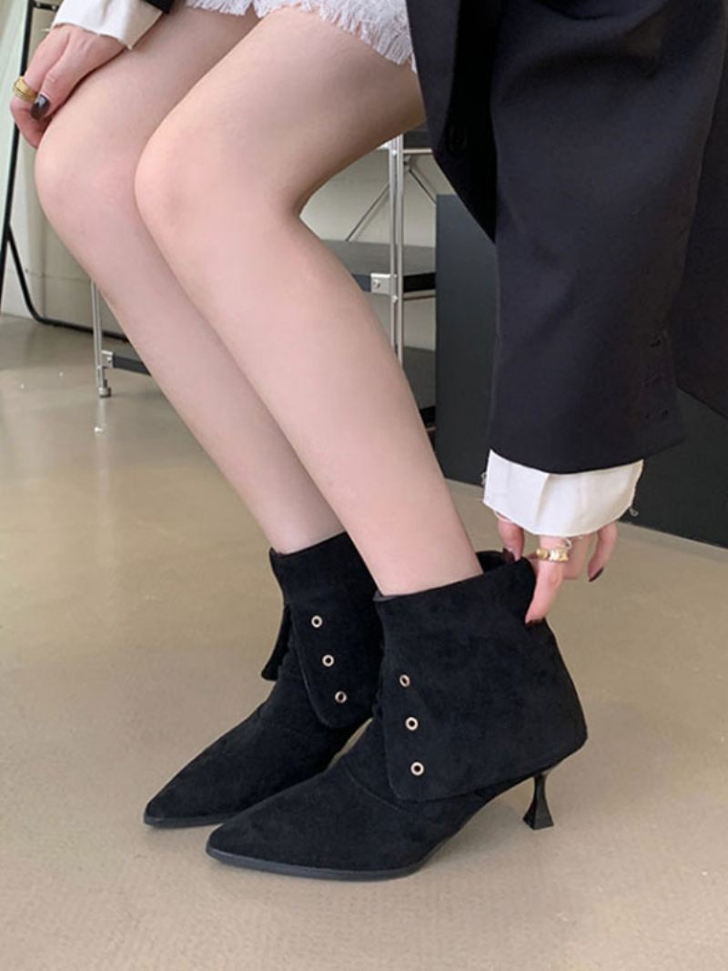 Bottines À Talon Aiguille Et Bout Pointu Micro-daim Pour Femmes - Noir