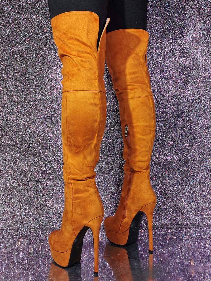 Bottines À Talon Aiguille Pour Femmes Avec Dessus Micro-daim - Orange