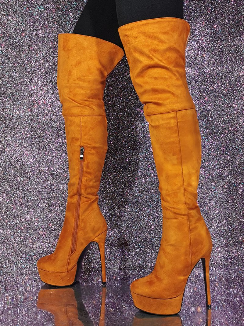 Bottines À Talon Aiguille Pour Femmes Avec Dessus Micro-daim - Orange