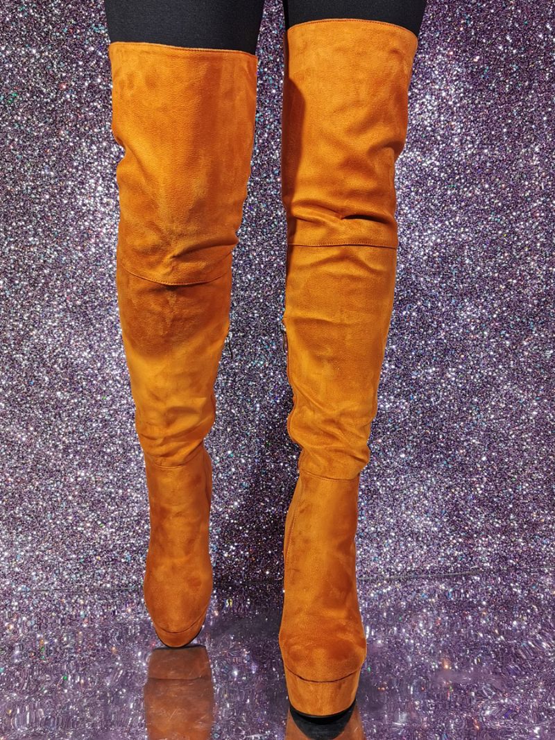 Bottines À Talon Aiguille Pour Femmes Avec Dessus Micro-daim - Orange