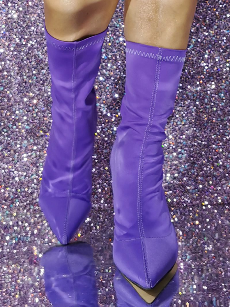 Bottines À Talon Aiguille Tissu Élastique Pour Femmes - Violet