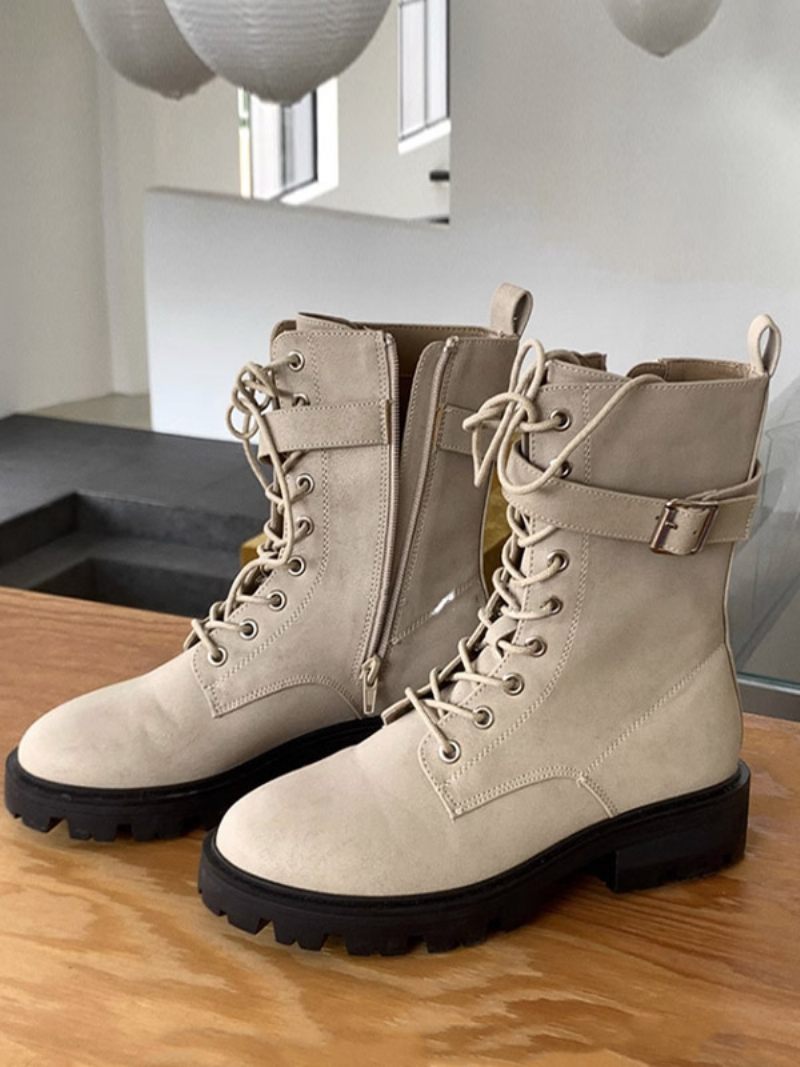 Bottines À Talon Épais Cuir Pu Avec Boucle Pour Femme