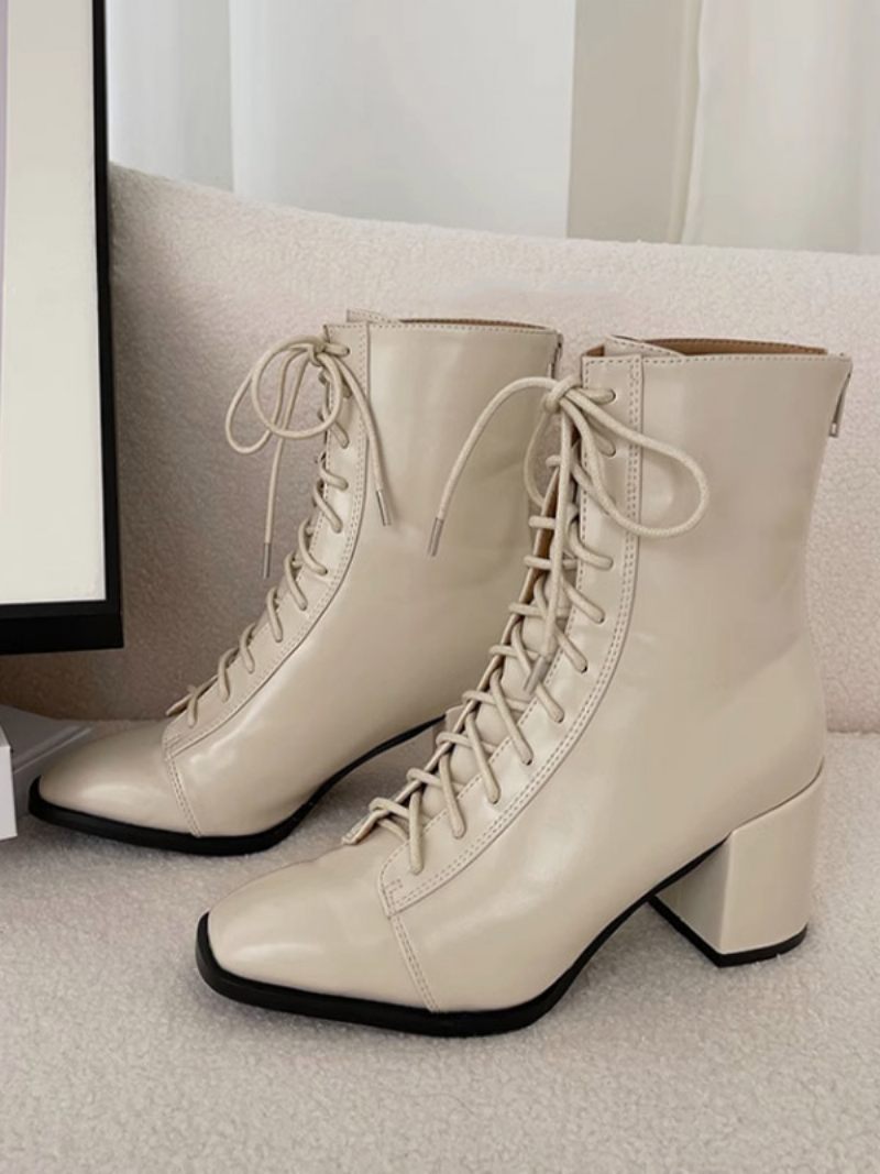 Bottines À Talon Épais Cuir Pu Pour Femmes