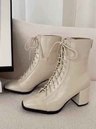 Bottines À Talon Épais Cuir Pu Pour Femmes