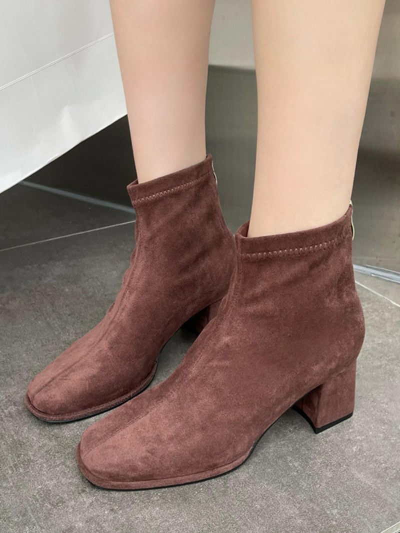 Bottines À Talon Épais Et Bout Carré Micro-daim Pour Femmes