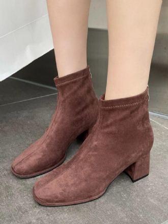 Bottines À Talon Épais Et Bout Carré Micro-daim Pour Femmes