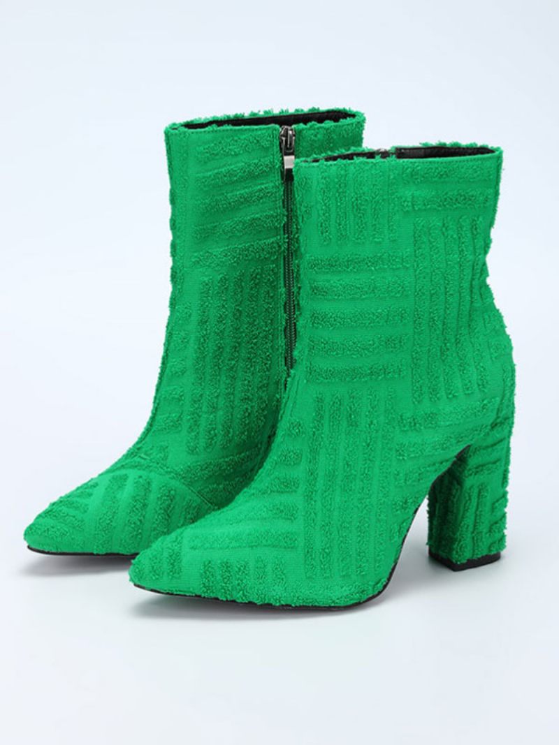 Bottines À Talon Épais Et Bout Pointu Micro-daim Pour Femmes - Vert