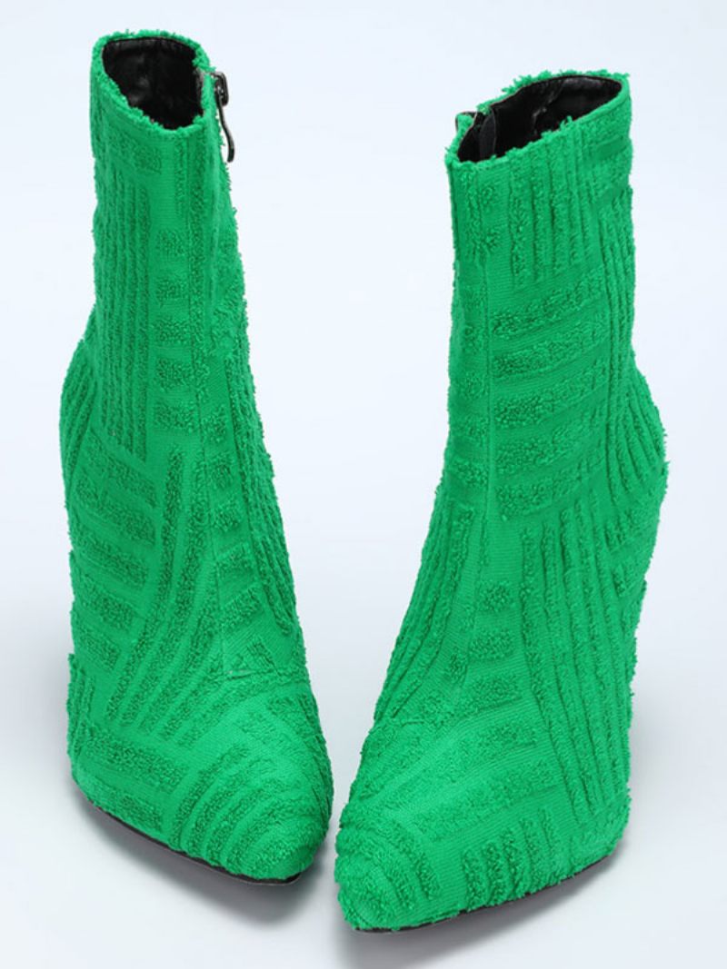 Bottines À Talon Épais Et Bout Pointu Micro-daim Pour Femmes - Vert