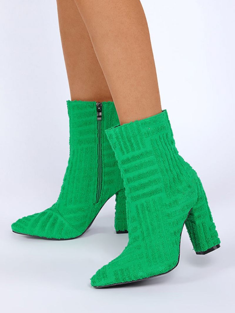 Bottines À Talon Épais Et Bout Pointu Micro-daim Pour Femmes - Vert