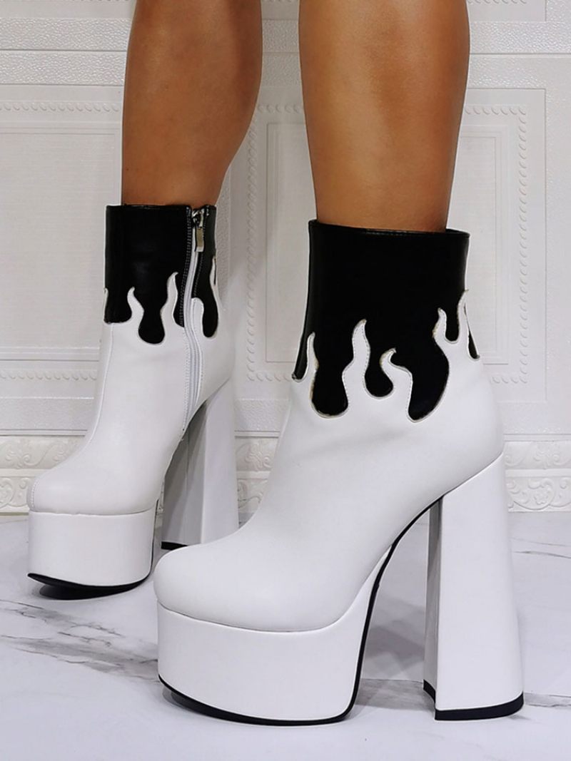 Bottines À Talon Épais Fire Platform Pour Femmes Blanc - Blanc