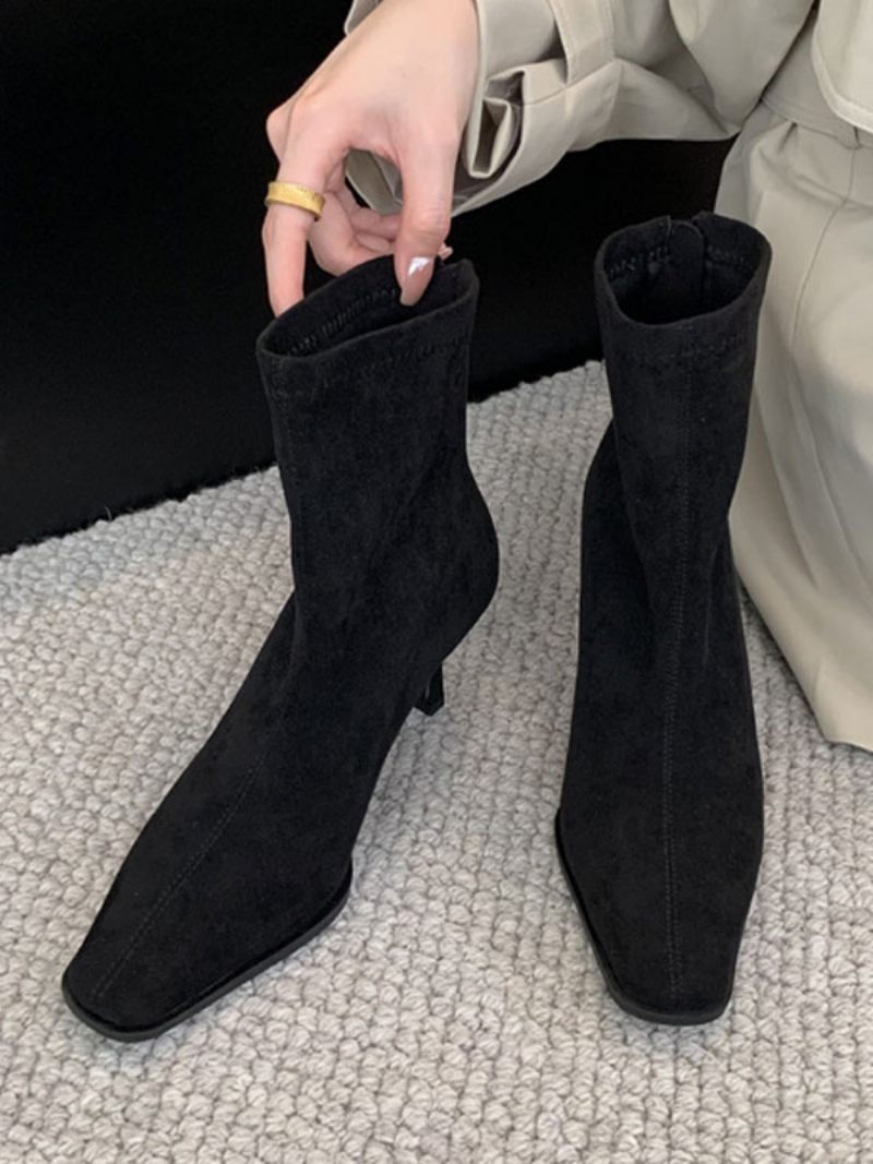 Bottines À Talons Aiguilles Bout Carré Pour Femmes - Noir