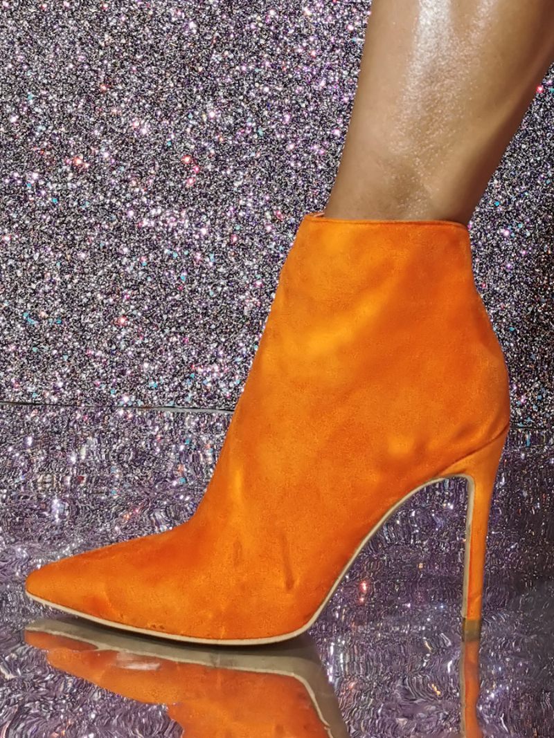 Bottines À Talons Aiguilles Bout Pointu Pour Femmes - Orange