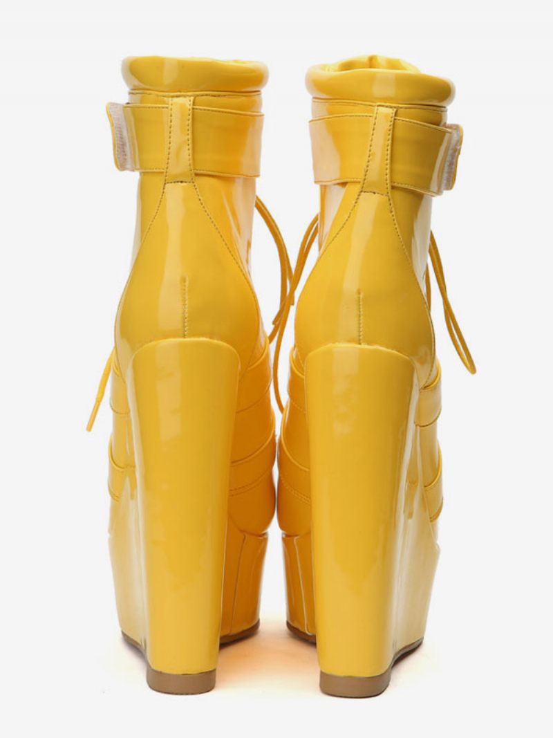 Bottines À Talons Compensés Bout Rond Pour Femmes - Jaune