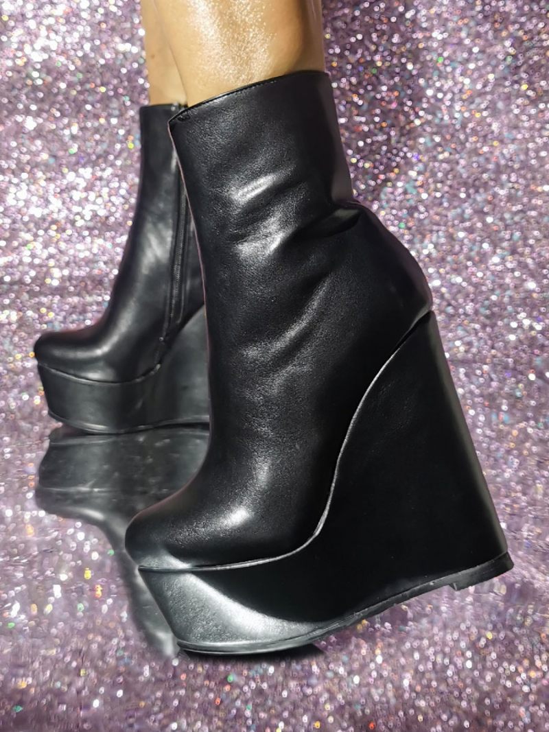 Bottines À Talons Compensés Cuir Pu Pour Femmes