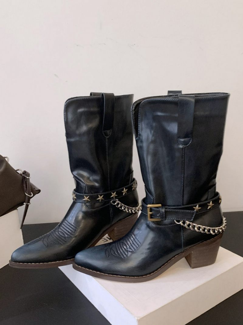 Bottines À Talons Épais Avec Boucle Et Bout Pointu Pour Femmes