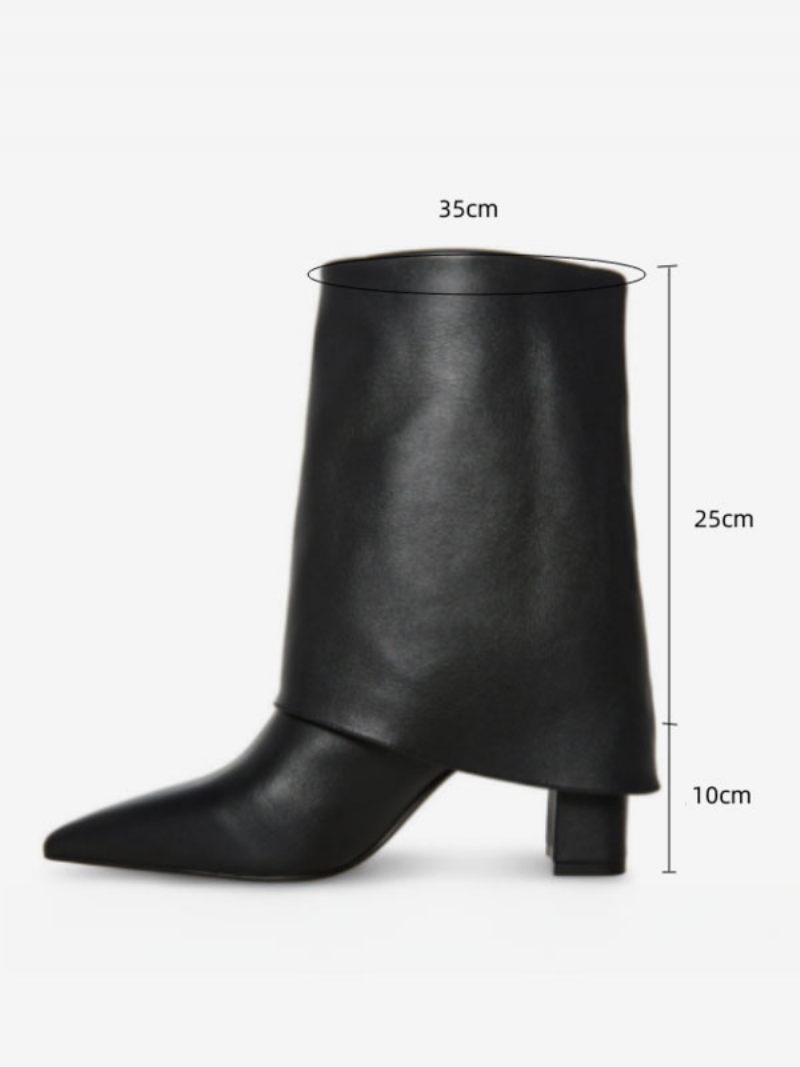 Bottines À Talons Épais Cuir Pu Pour Femmes - Noir