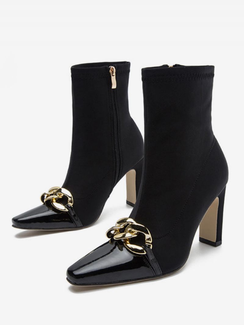 Bottines À Talons Épais Cuir Pu Pour Femmes - Noir