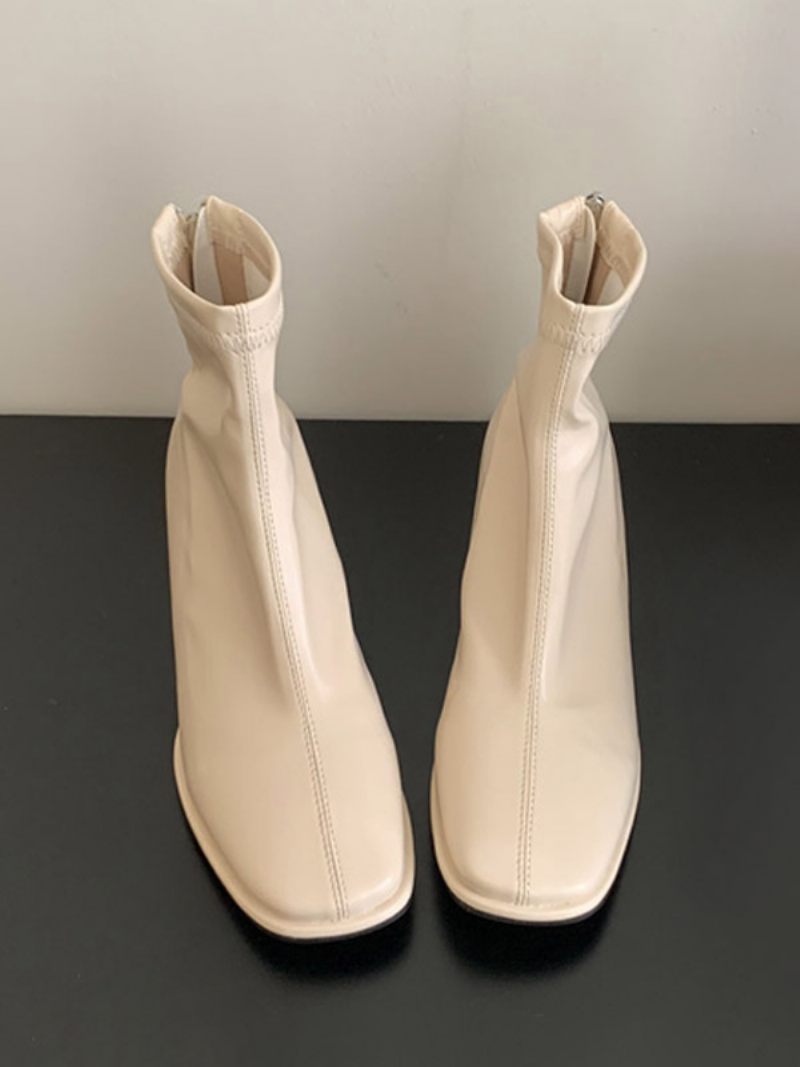 Bottines À Talons Épais Et Bout Carré Pour Femmes - Jaune Clair