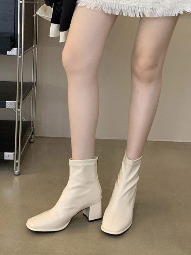 Bottines À Talons Épais Et Bout Carré Pour Femmes - Jaune Clair