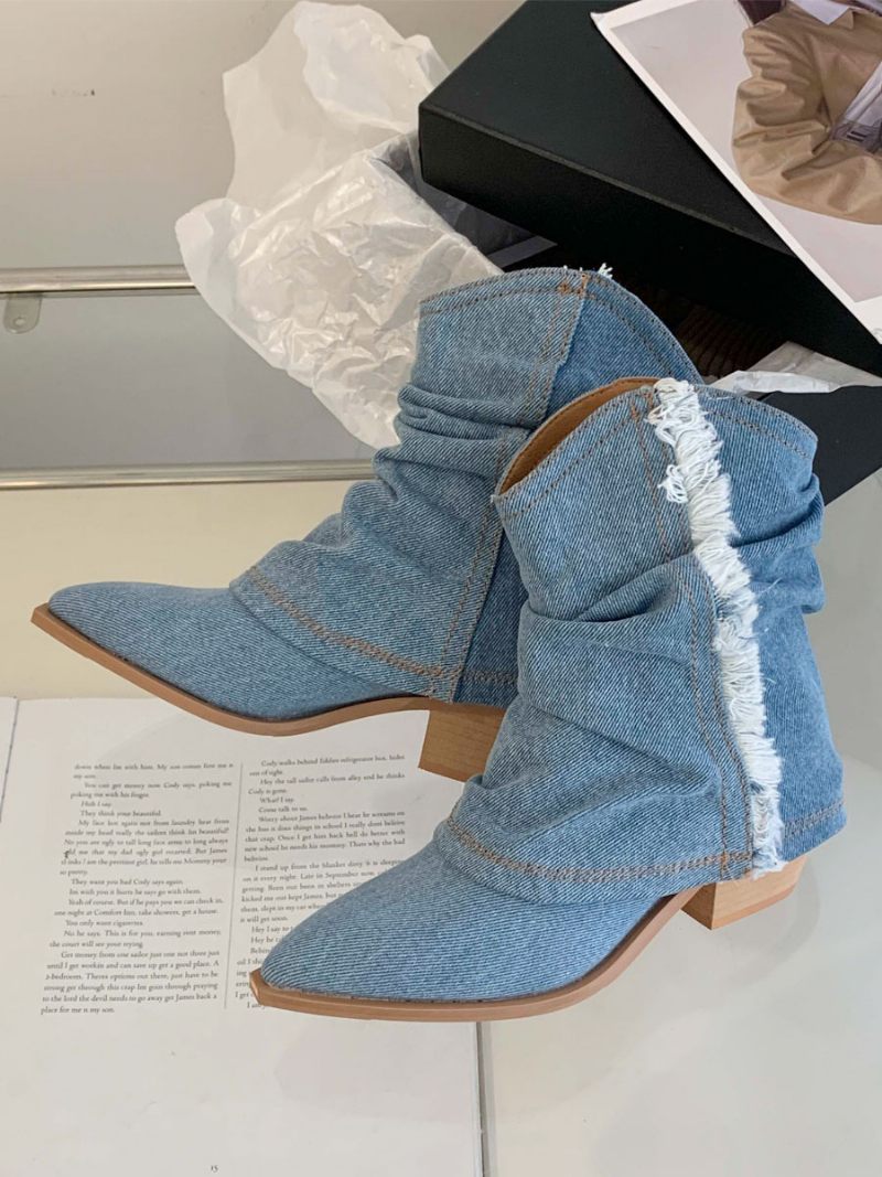 Bottines À Talons Épais Et Bout Pointu Pour Femmes