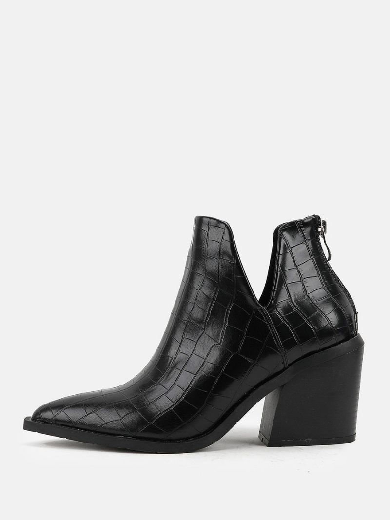 Bottines À Talons Épais Et Bout Pointu Pour Femmes - Noir