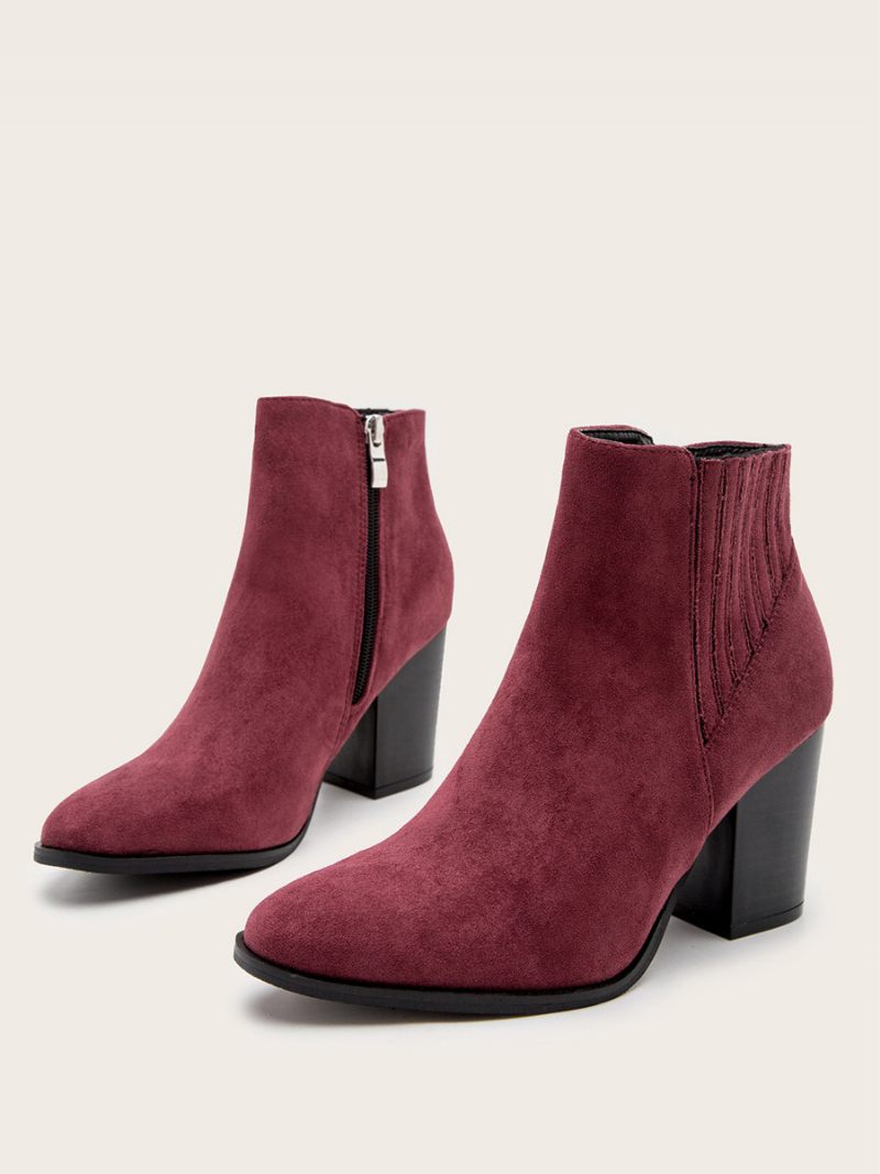 Bottines À Talons Épais Et Bout Rond Pour Femmes - Fuchsia