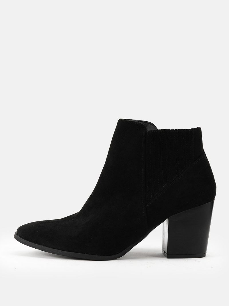 Bottines À Talons Épais Et Bout Rond Pour Femmes - Noir