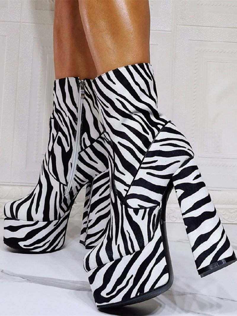 Bottines À Talons Épais Et Plateforme Zebra Pour Femmes