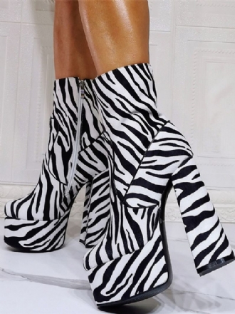 Bottines À Talons Épais Et Plateforme Zebra Pour Femmes