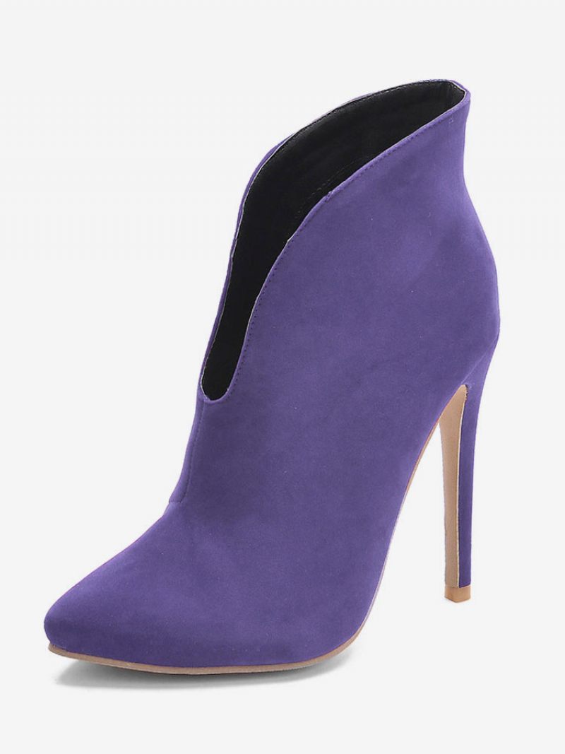 Bottines À Talons Hauts Bout Pointu Daim Pour Femmes - Violet