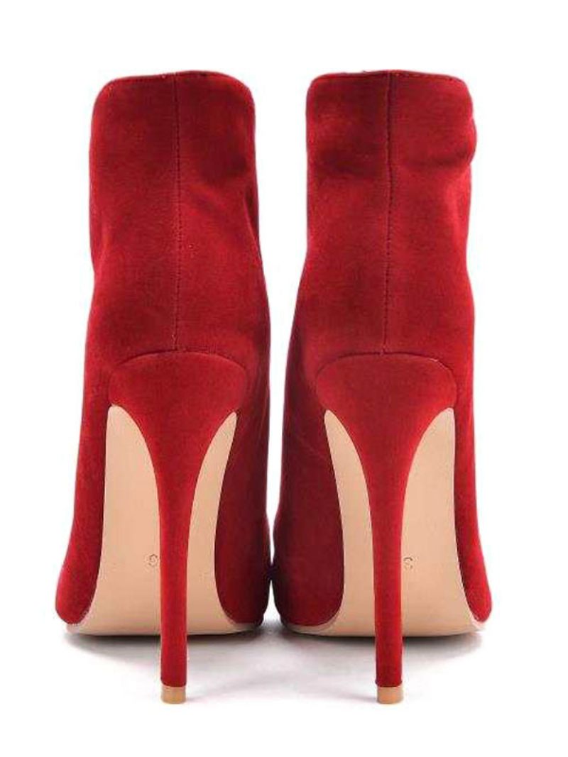 Bottines À Talons Hauts Bout Pointu Daim Pour Femmes - Rouge