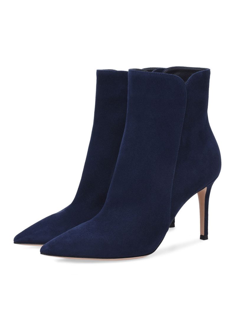 Bottines À Talons Hauts Pour Femmes Daim Bout Pointu Et Talon Aiguille - Bleu Marine Foncé