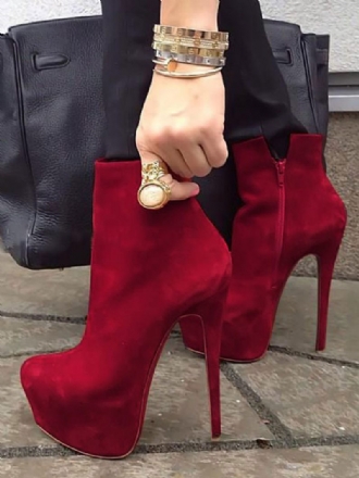 Bottines À Talons Hauts Zippées Plateforme Rouge Pour Femmes