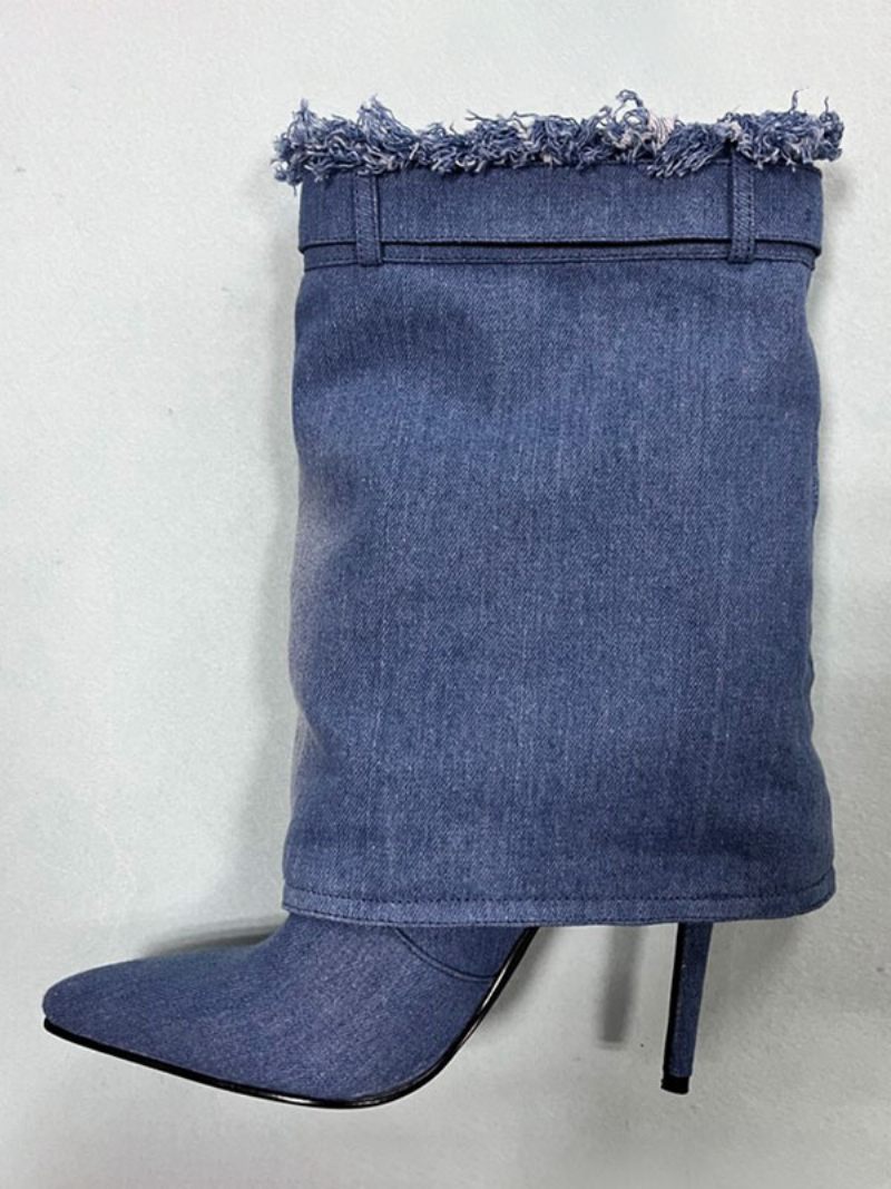 Bottines Toile À Bout Pointu Et Talon Aiguille Pour Femmes - Bleu