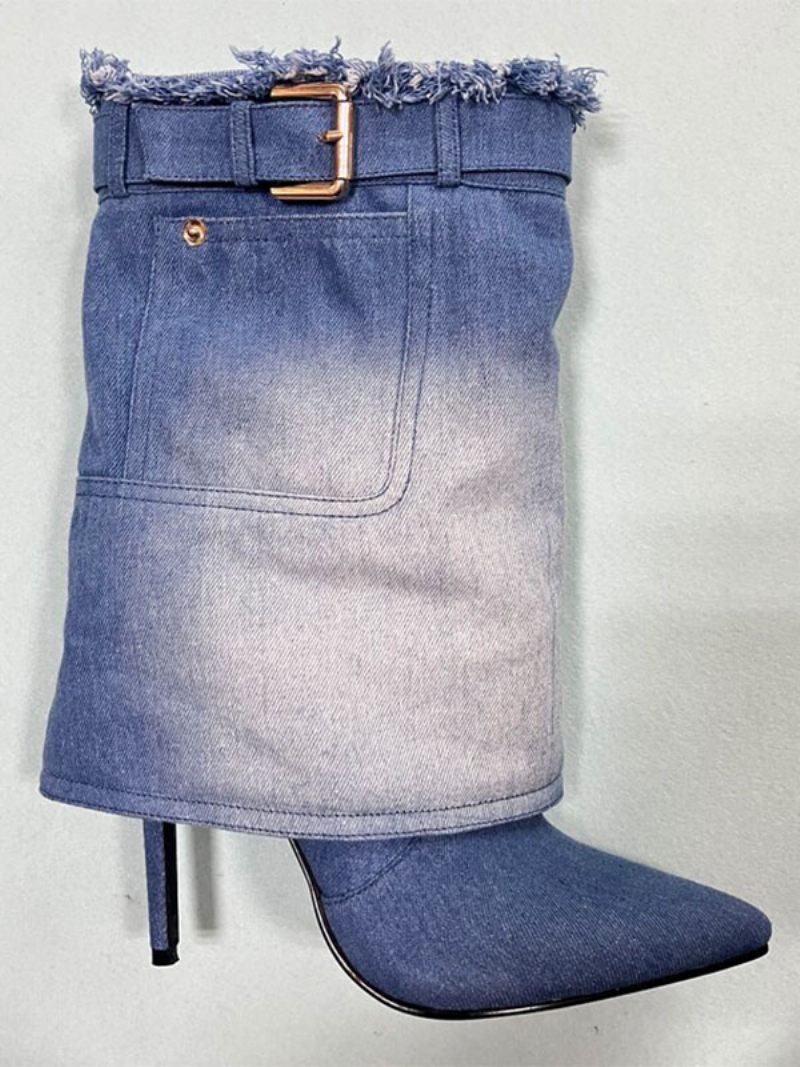 Bottines Toile À Bout Pointu Et Talon Aiguille Pour Femmes - Bleu