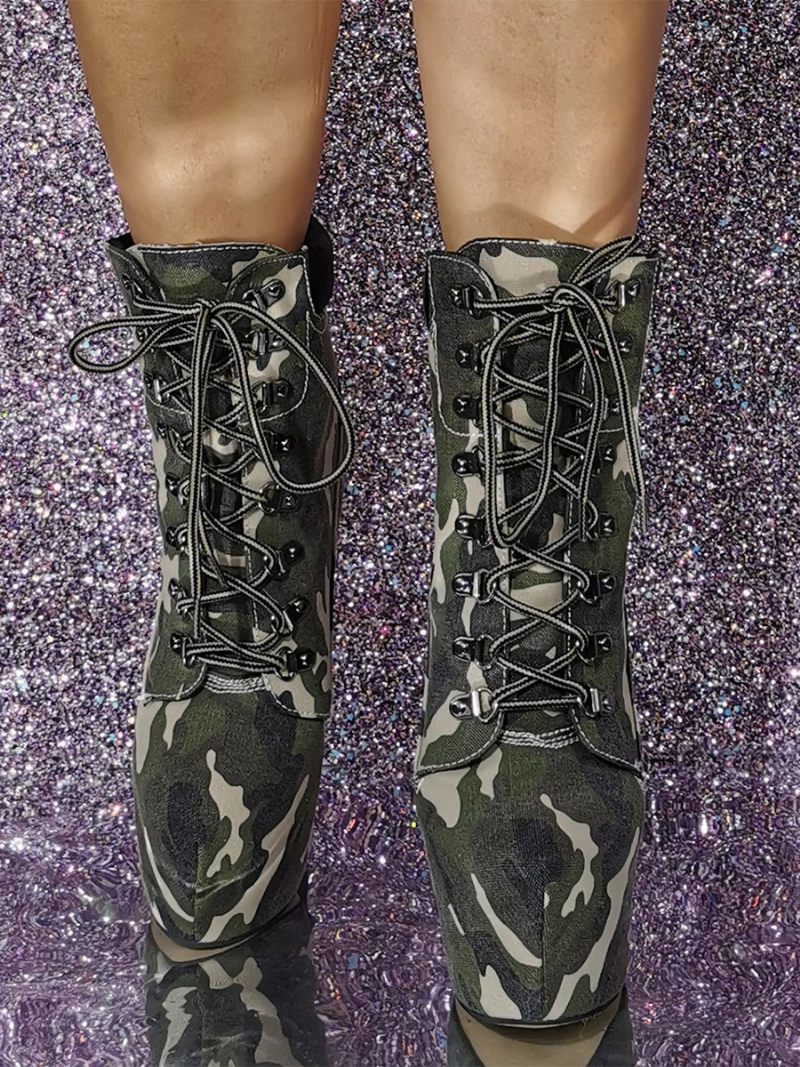 Bottines Toile À Bout Rond Pour Femmes - Vert Chasseur