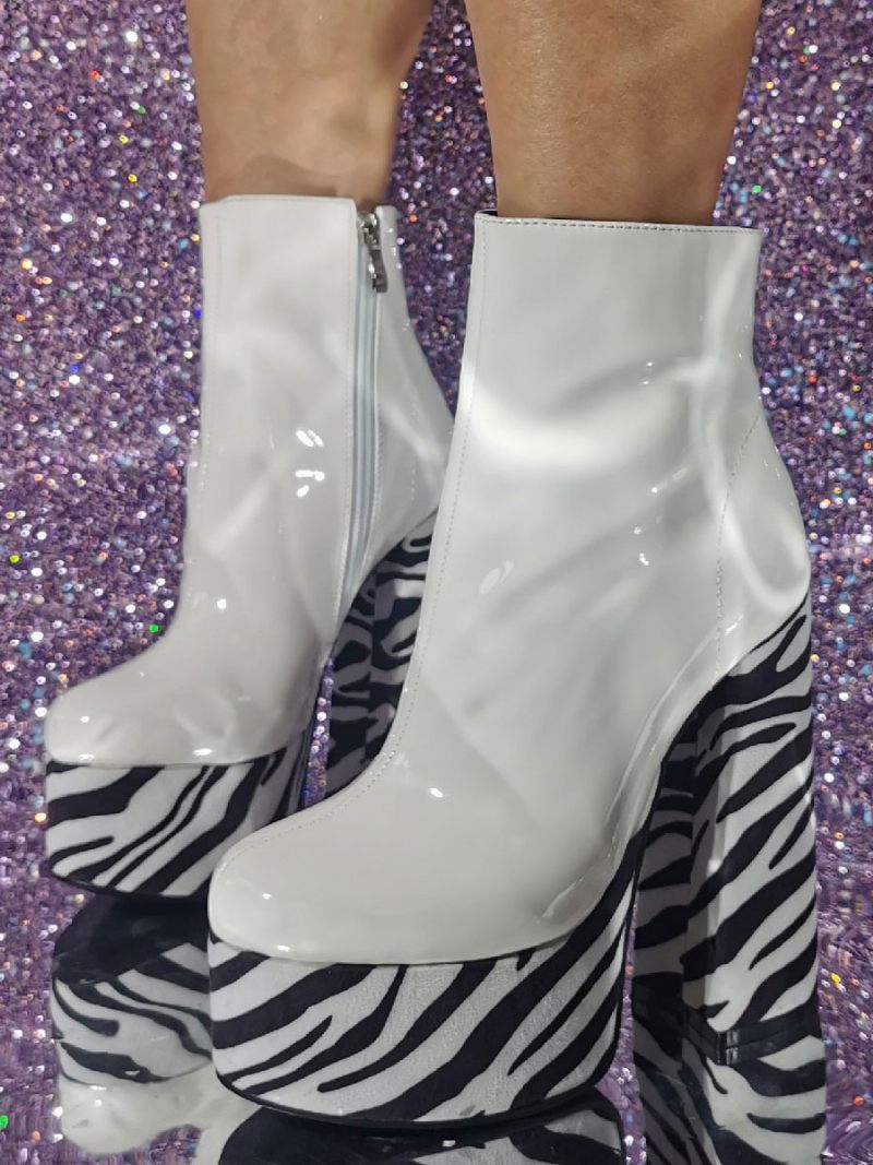 Bottines Vernies À Bout Rond Pu Pour Femmes - Blanc