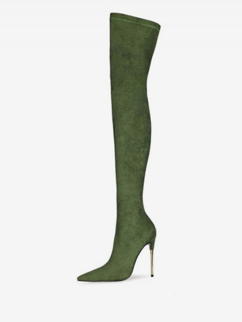 Cuissardes Daim À Talons Hauts Pour Femmes - Vert Chasseur