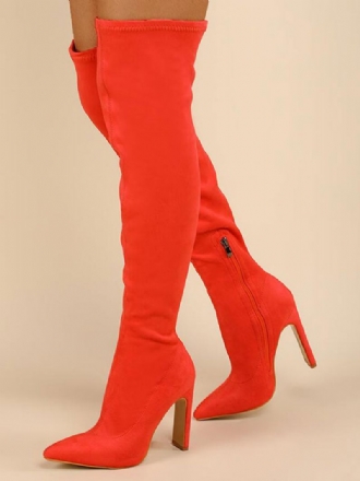 Cuissardes Pour Femmes Bottes À Talons Épais Tissu Élastique Orange