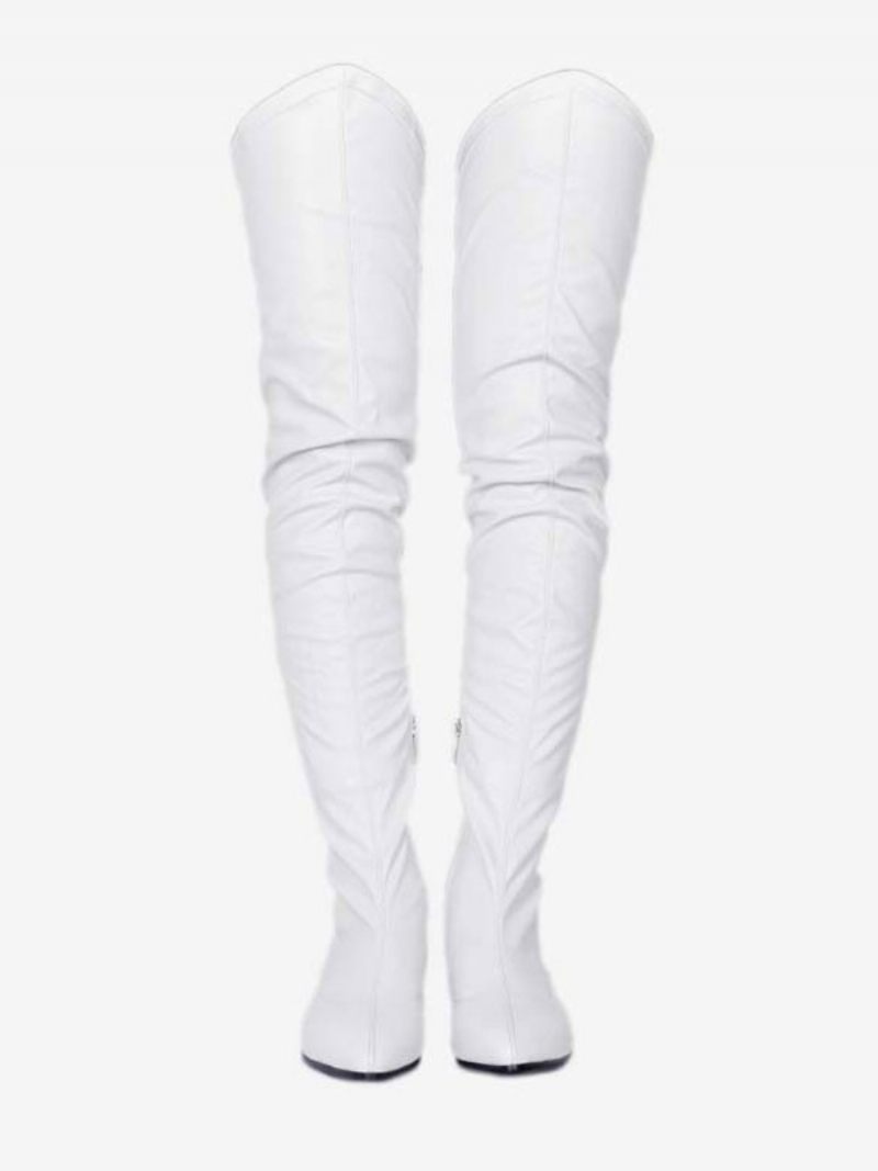 Cuissardes Femmes Couleur Unie Bout Pointu Chiot Talon Bottes D'hiver - Blanc