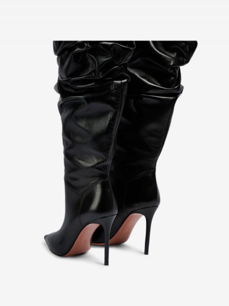 Cuissardes Noires Pour Femmes Bottes Souples À Talons Hauts Et Bout Pointu - Noir